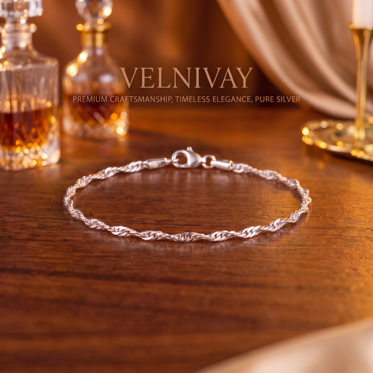 VELNIVAY® Sterling Silver Rope Chain Bracelet