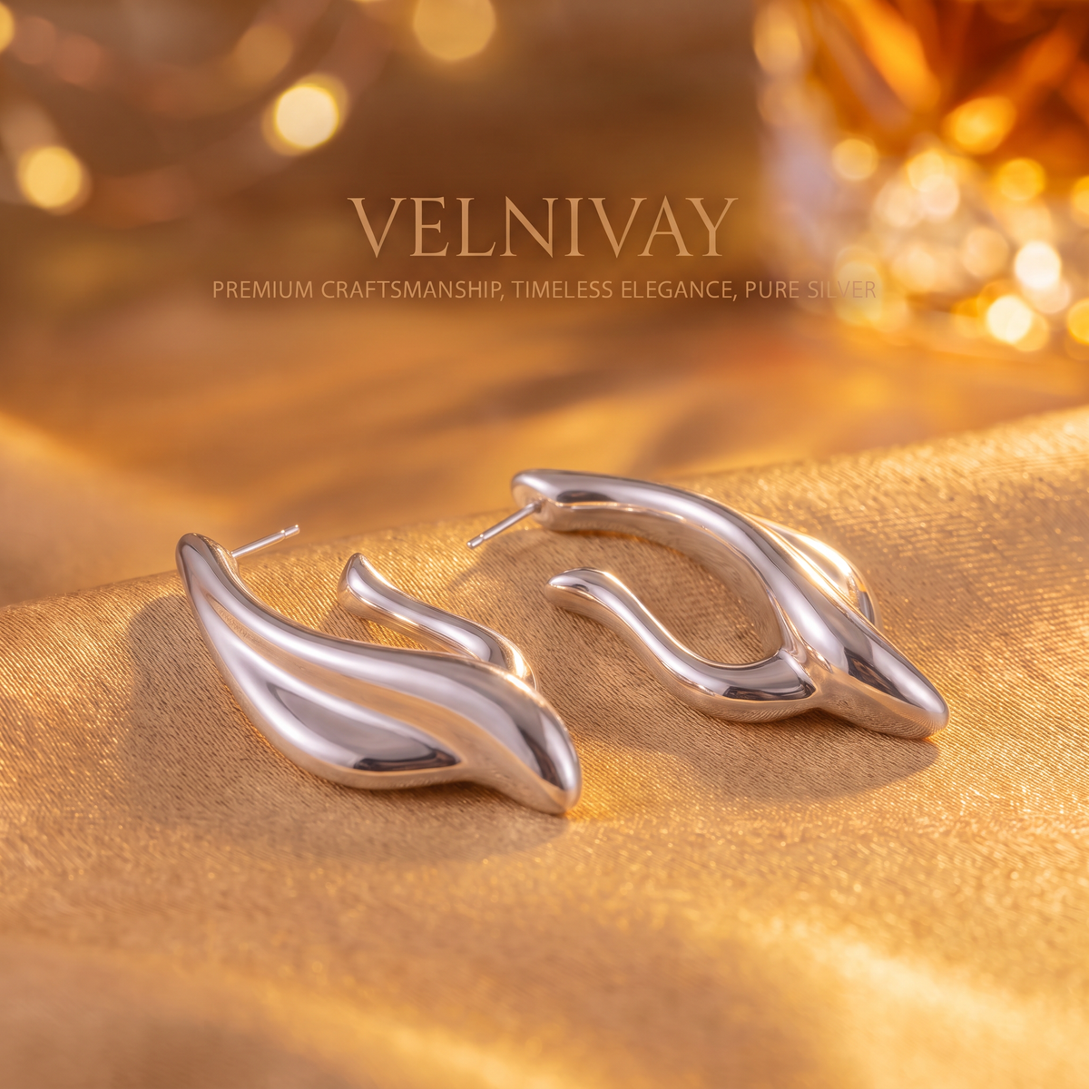 VELNIVAY Sculptural Wave Earrings — Modern Silver Statement Earrings