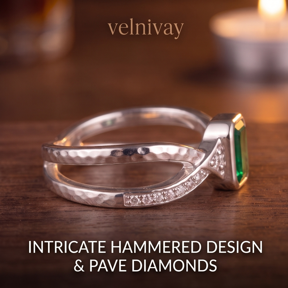 VELNIVAY Aurelia Emerald Ring — Green Gemstone Silver Statement Ring