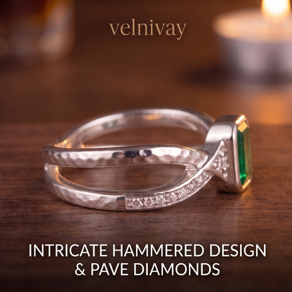 VELNIVAY Aurelia Emerald Ring — Green Gemstone Silver Statement Ring
