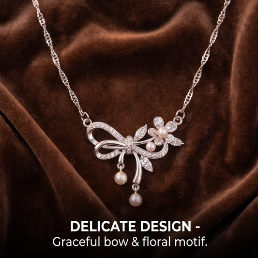 VELNIVAY Graceful Bow & Floral Pearl Necklace