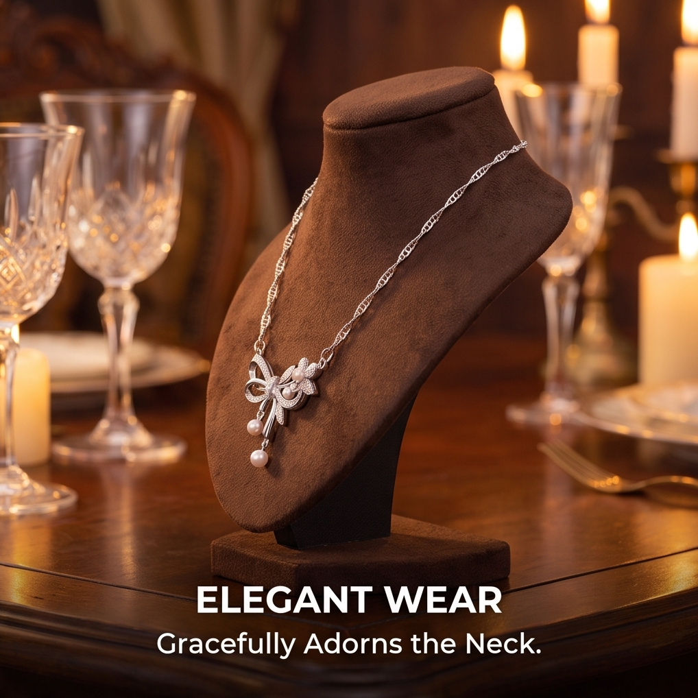 VELNIVAY Graceful Bow & Floral Pearl Necklace