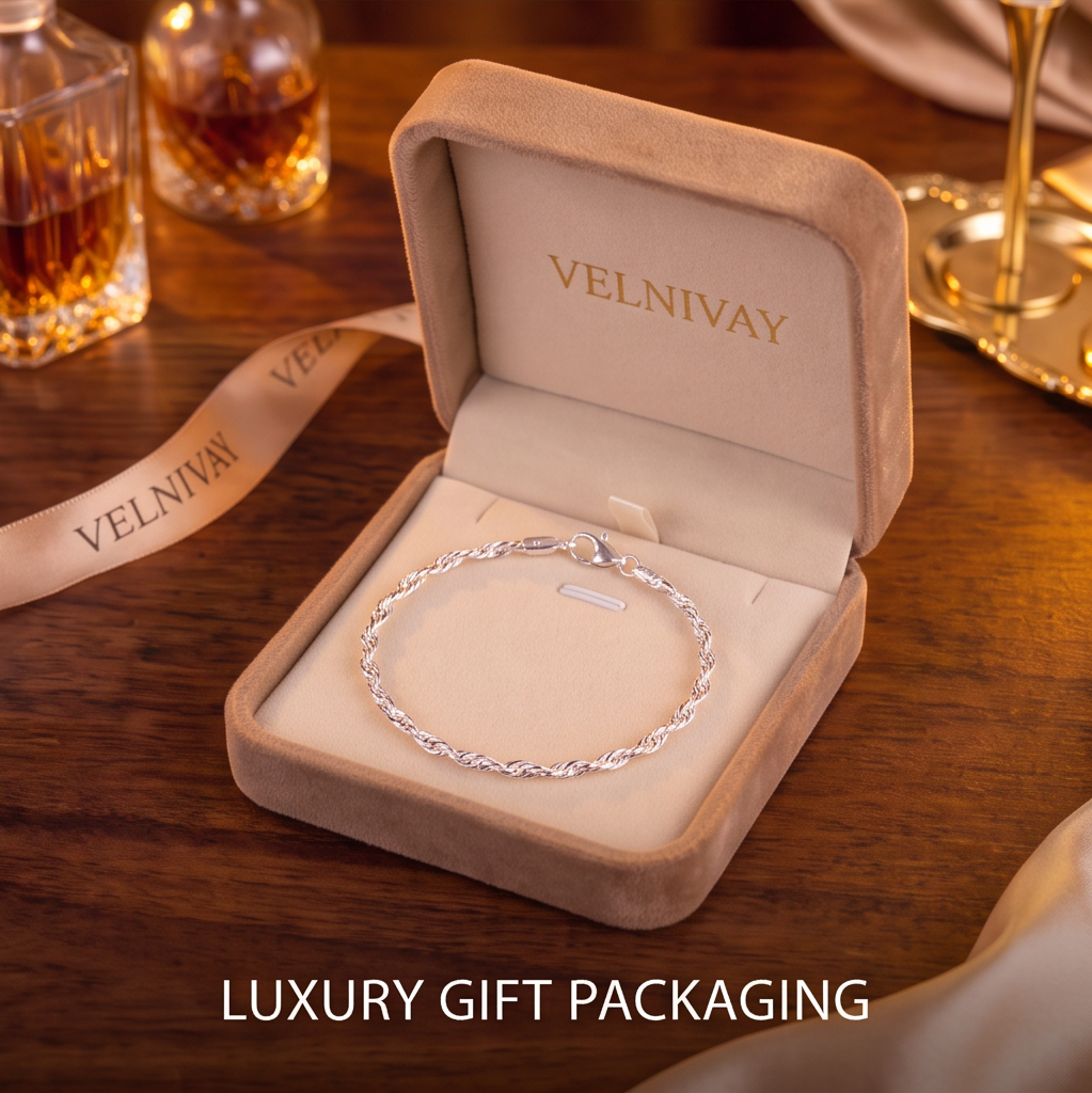 VELNIVAY® Sterling Silver Rope Chain Bracelet
