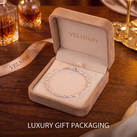 VELNIVAY® Sterling Silver Rope Chain Bracelet