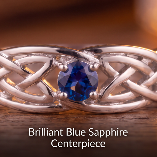 VELNIVAY Celeste Knot Ring — Blue Sapphire Celtic Silver Ring