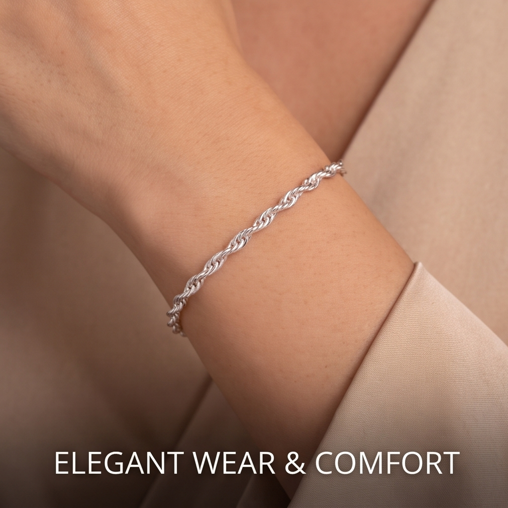 VELNIVAY® Sterling Silver Rope Chain Bracelet