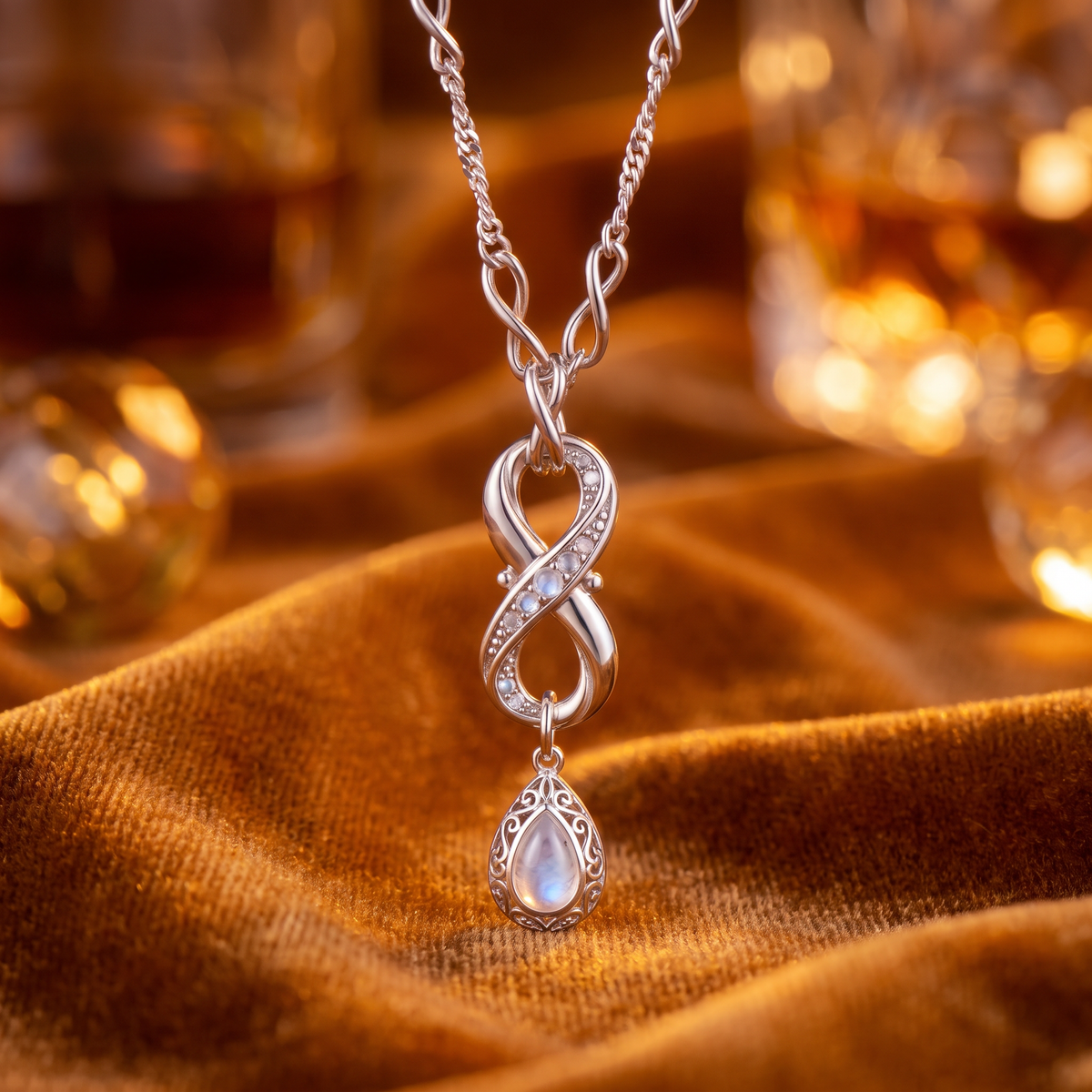 VELNIVAY Luminous Moonstone Infinity Pendant Necklace