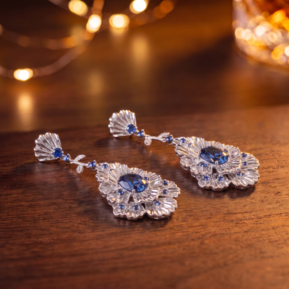 VELNIVAY Celeste Bloom Earrings — Sapphire Floral Drop Earrings