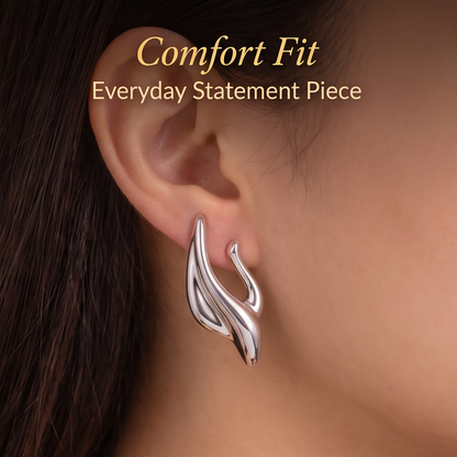 VELNIVAY Sculptural Wave Earrings — Modern Silver Statement Earrings