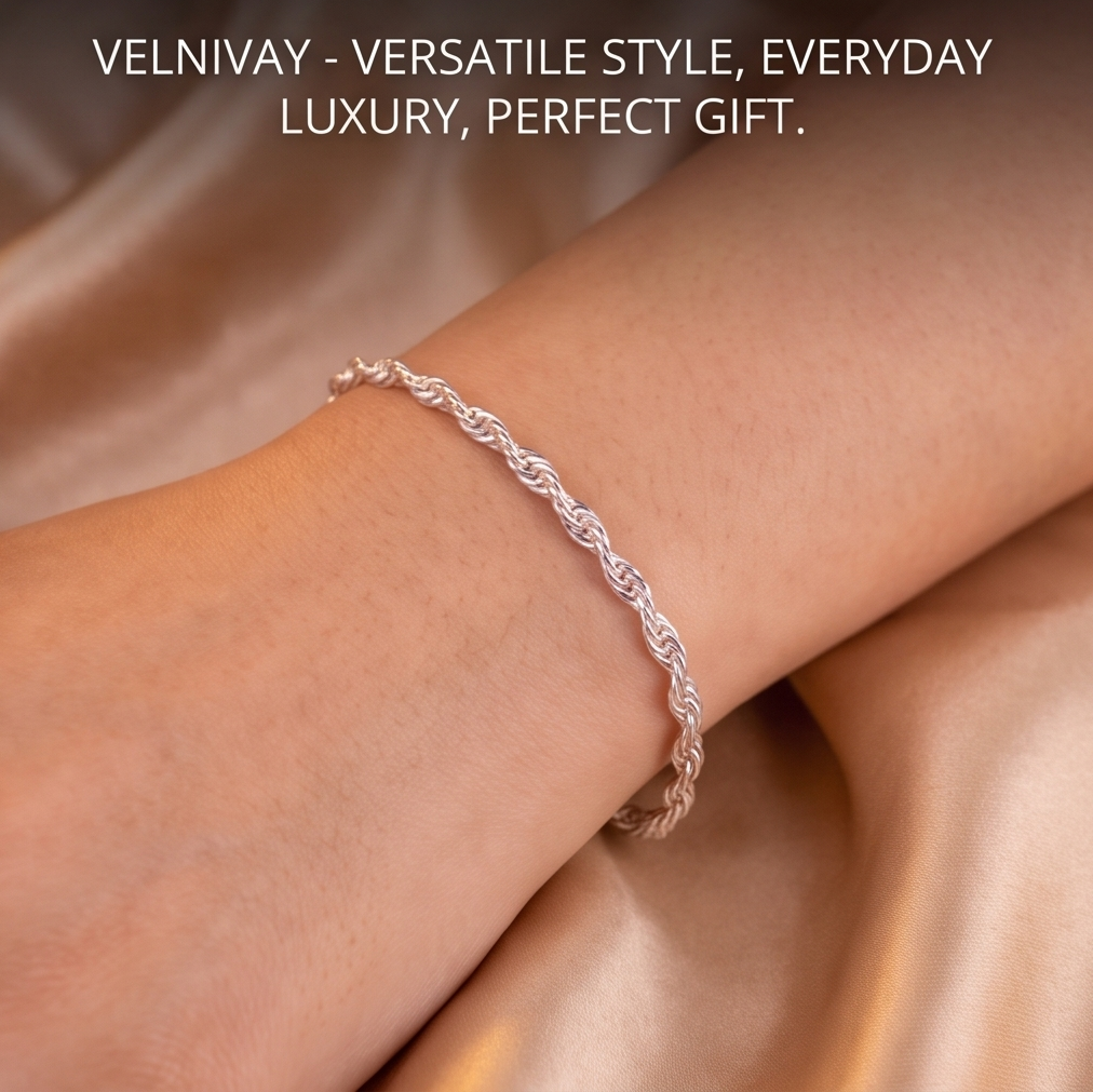 VELNIVAY® Sterling Silver Rope Chain Bracelet