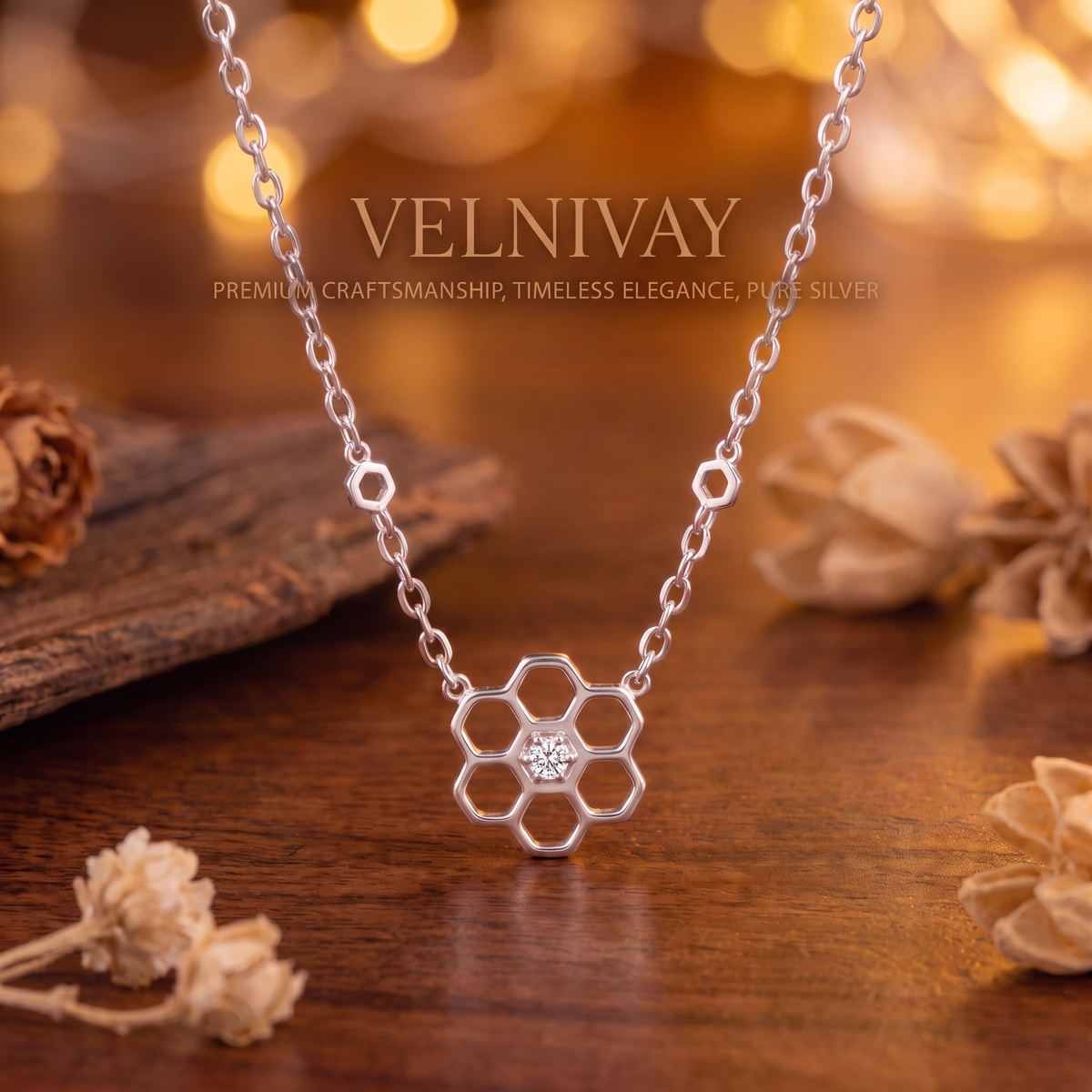 VELNIVAY Honeycomb Geometric Diamond Necklace