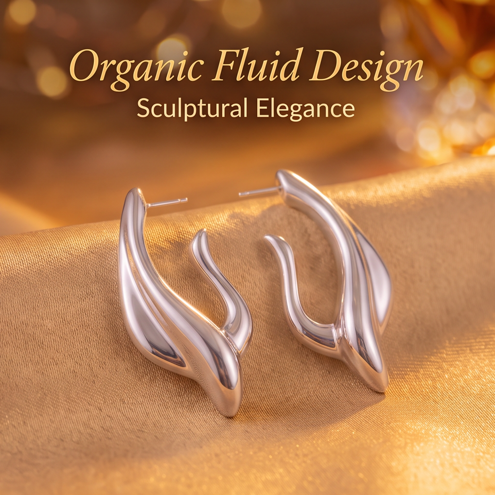VELNIVAY Sculptural Wave Earrings — Modern Silver Statement Earrings