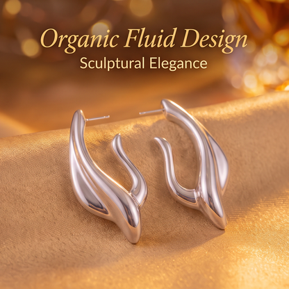 VELNIVAY Sculptural Wave Earrings — Modern Silver Statement Earrings