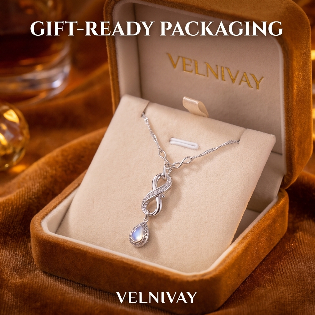 VELNIVAY Luminous Moonstone Infinity Pendant Necklace