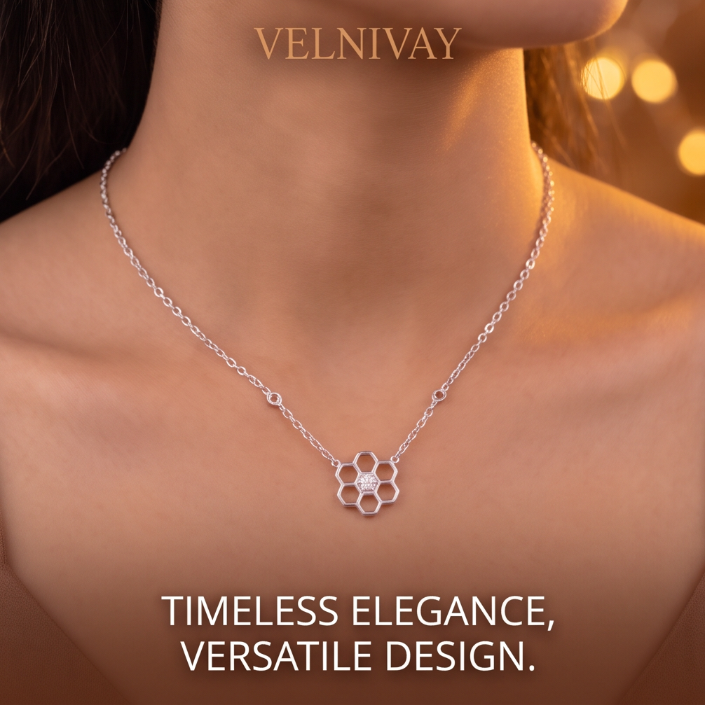VELNIVAY Honeycomb Geometric Diamond Necklace