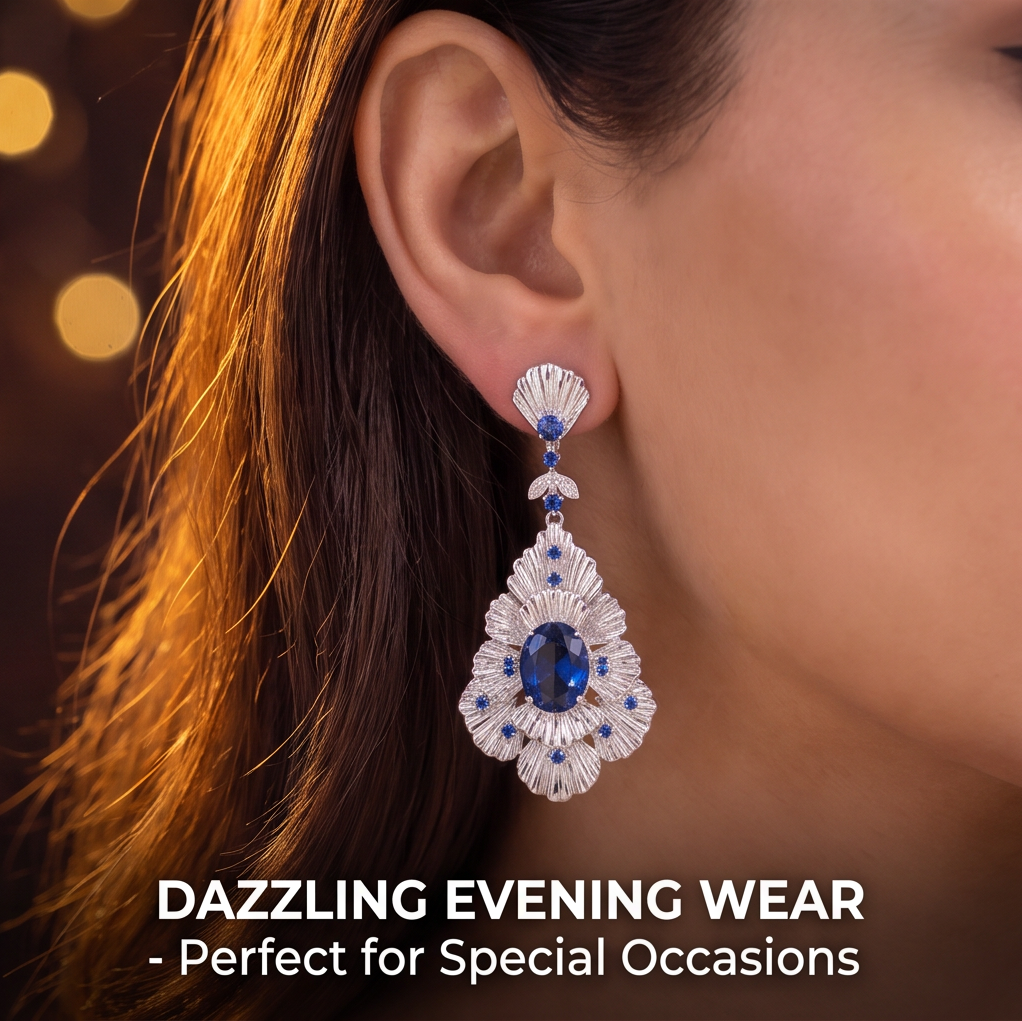 VELNIVAY Celeste Bloom Earrings — Sapphire Floral Drop Earrings