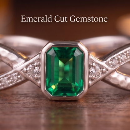 VELNIVAY Aurelia Emerald Ring — Green Gemstone Silver Statement Ring